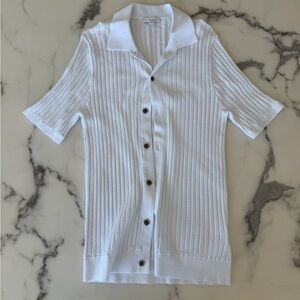 REISS Men’s White Button-Up Knit / Mesh Shirt